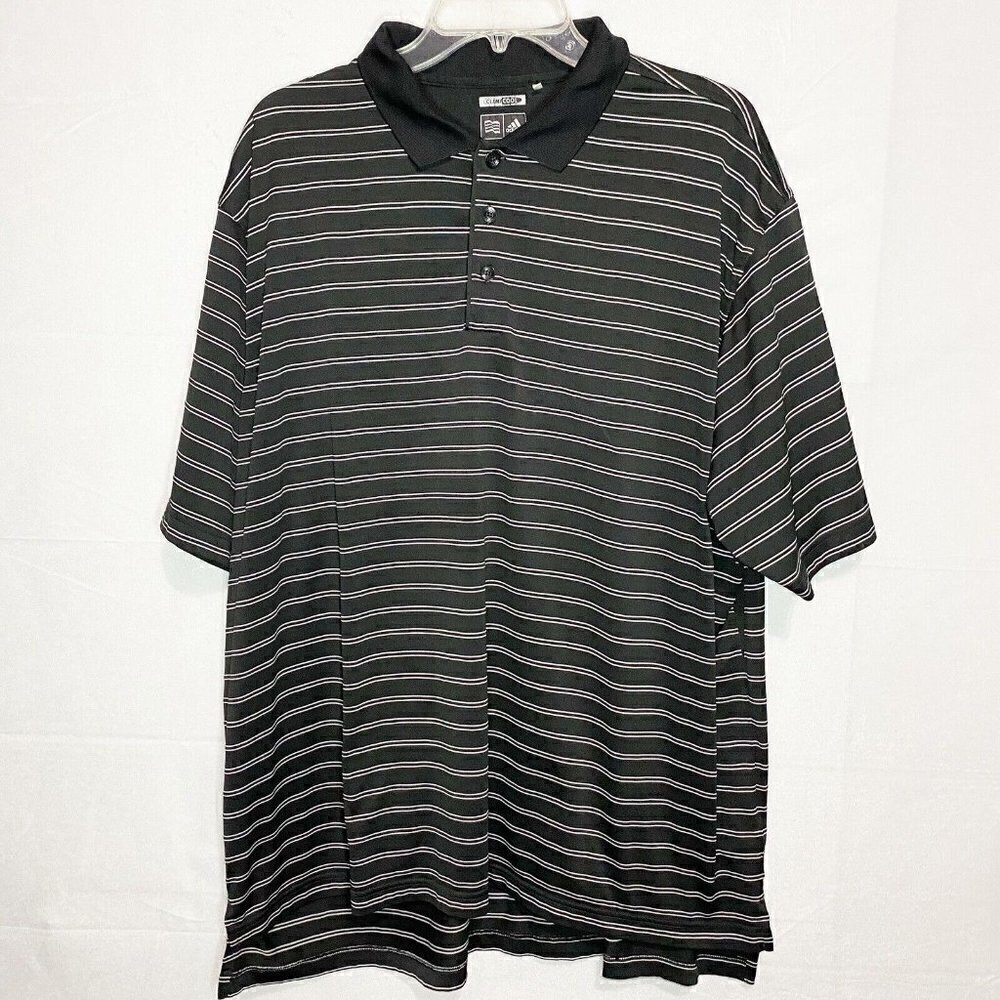 Adidas Clima Cool Golf Polo Shirt Mens XXL Striped Black Short Sleeve